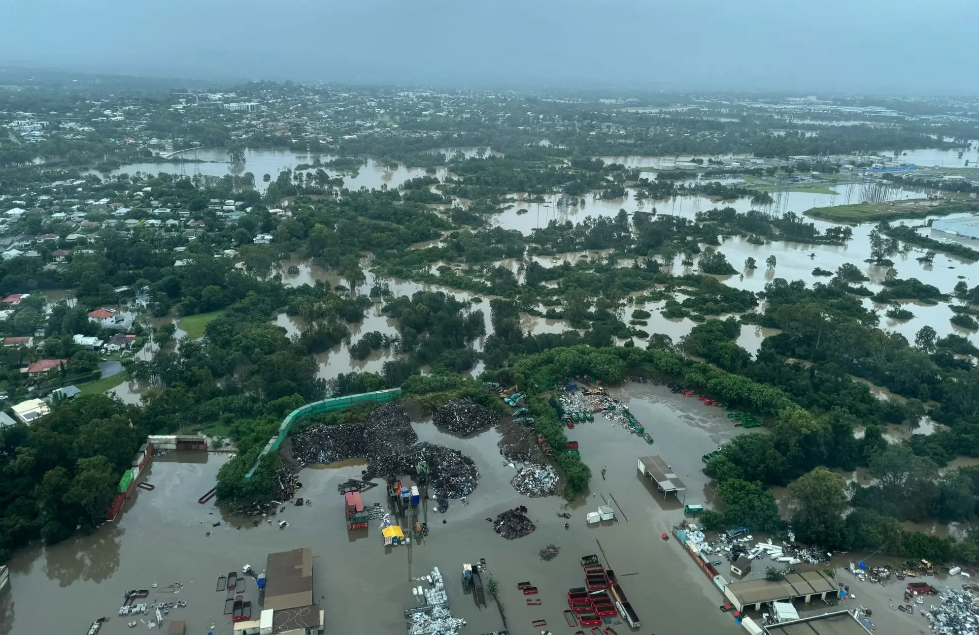 An aerial view of a city being flooded